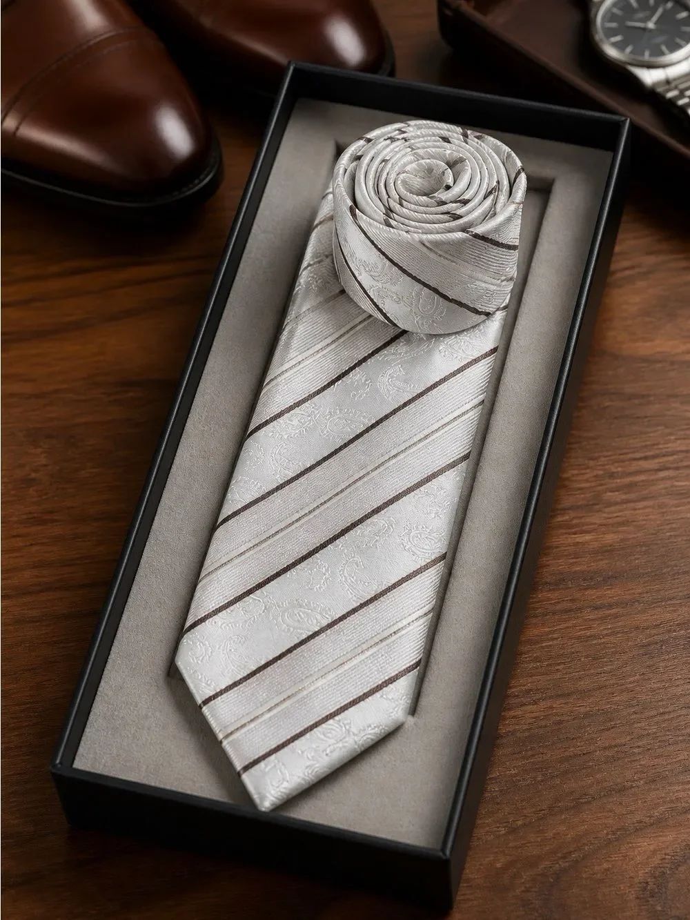 Classic Beige Striped Men's Tie